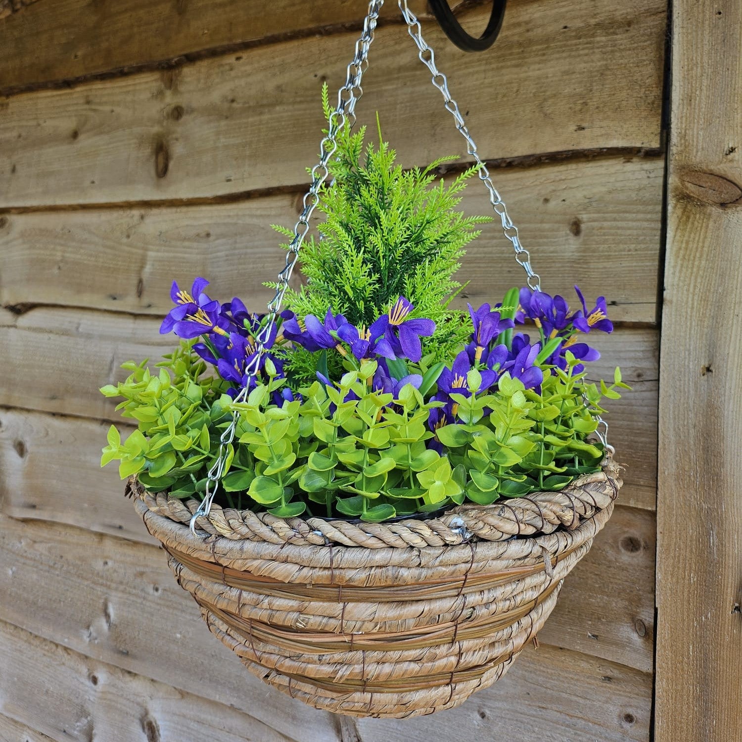 Best Artificial Mini Daffodil Display in 10 inch Woven Decorative Hanging Basket - Suitable for Outdoor use