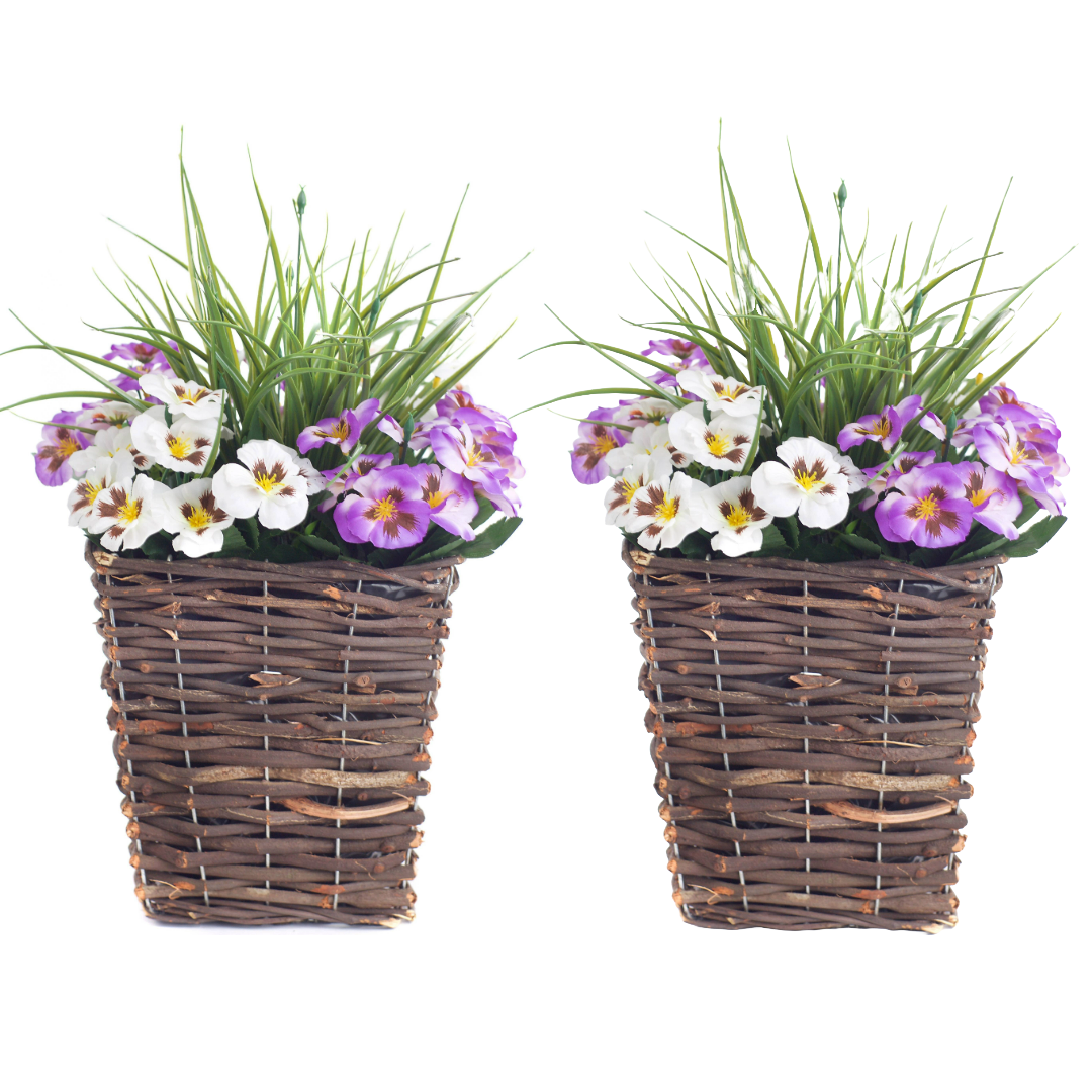 Pair Of 44cm Best Artificial Pansy Planters - Suitable for Indoor, Outdoor use.