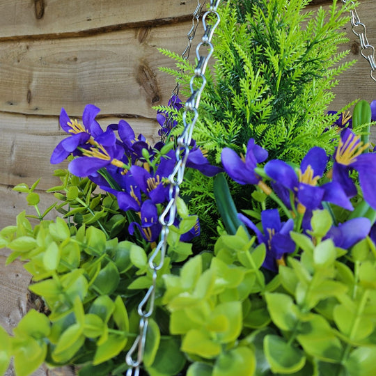 Best Artificial Purple Mini Daffodil Display in 14 inch Round Hanging Basket