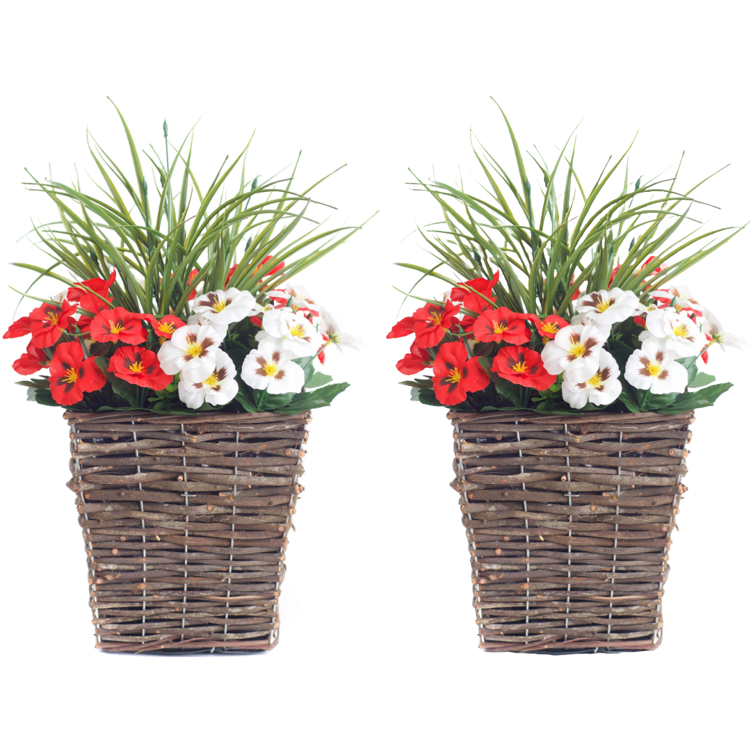 Pair Of 44cm Best Artificial Pansy Planters - Suitable for Indoor, Outdoor use.