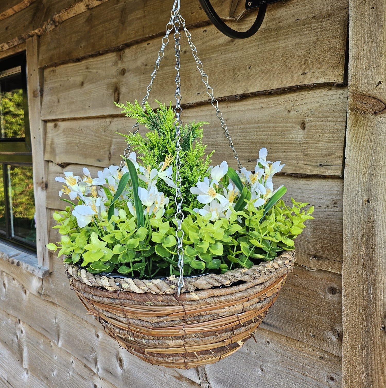 Best Artificial Mini Daffodil Display in 10 inch Woven Decorative Hanging Basket - Suitable for Outdoor use