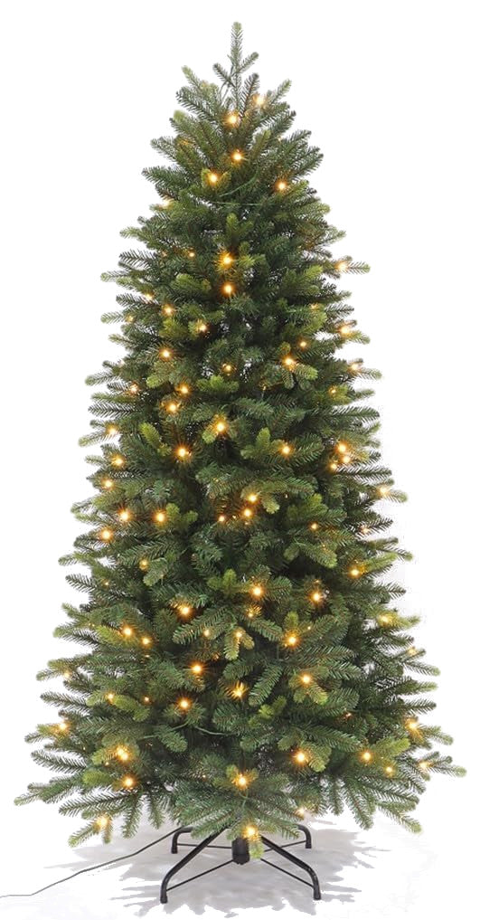Best Artificial Balsam Fir Pre Lit Christmas Tree With Real Feel PE Tips, Hinged With LED Lights