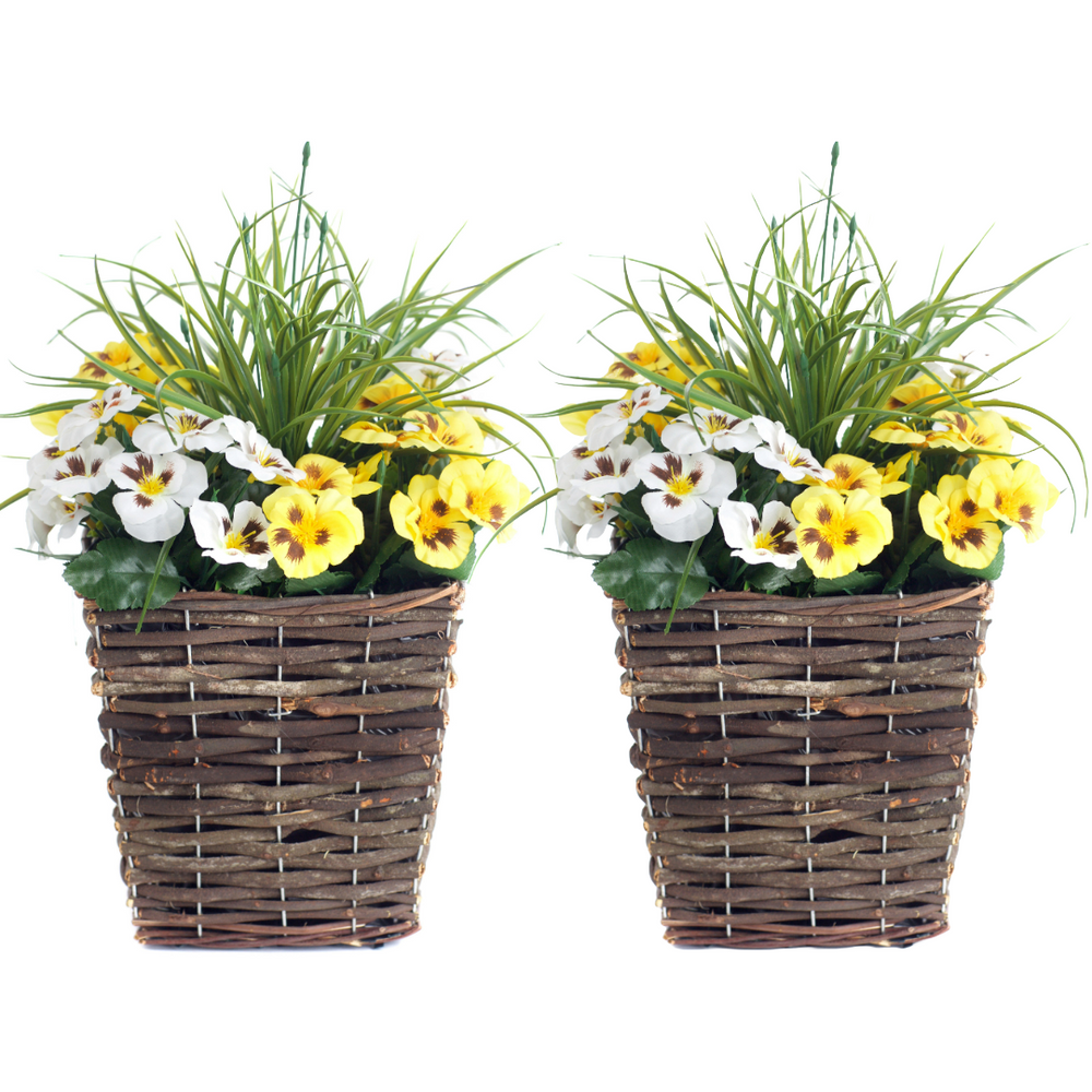 Pair Of 44cm Best Artificial Pansy Planters - Suitable for Indoor, Outdoor use.