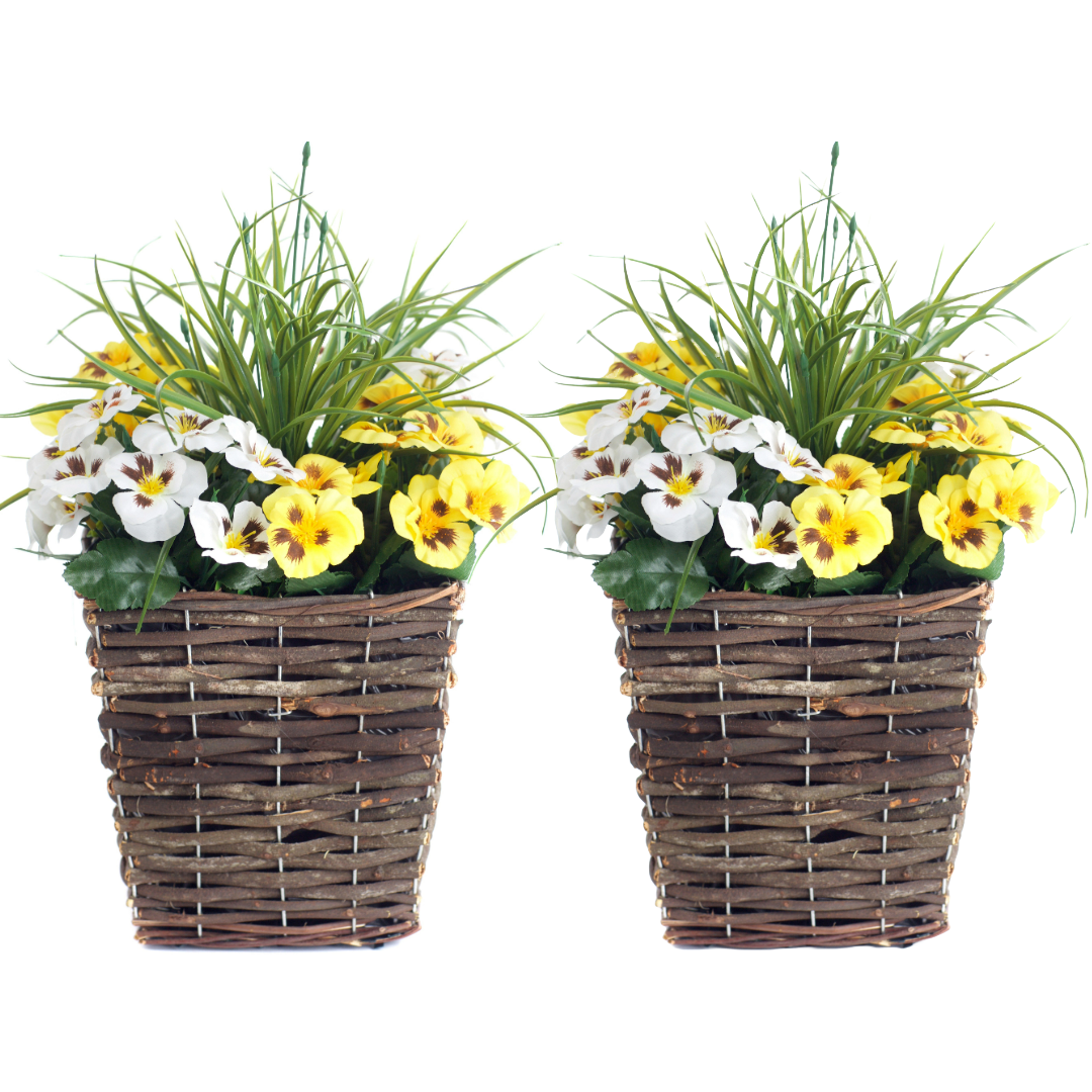 Pair Of 44cm Best Artificial Pansy Planters - Suitable for Indoor, Outdoor use.