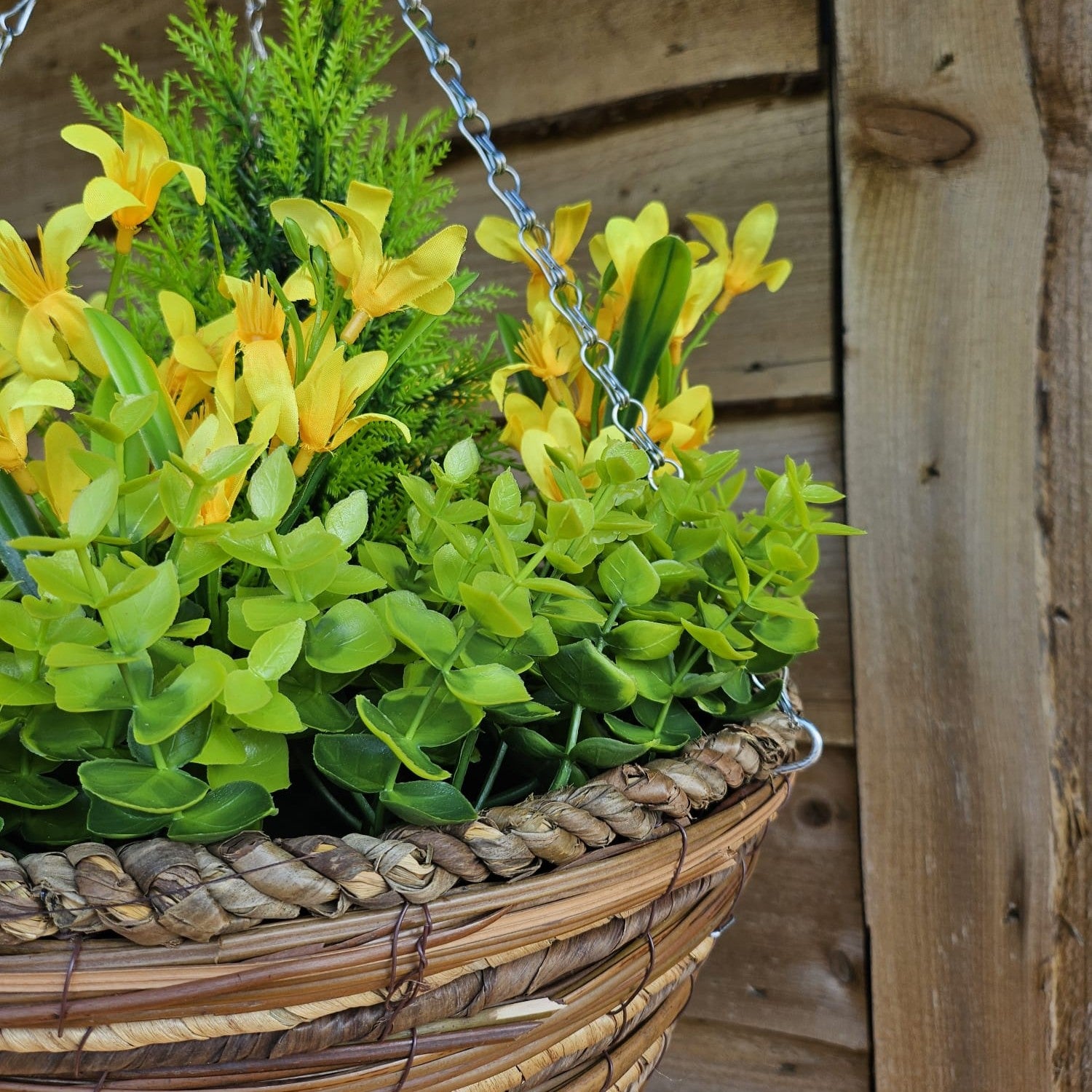 Best Artificial Yellow Mini Daffodil Display in 14 Inch Round Hanging Basket