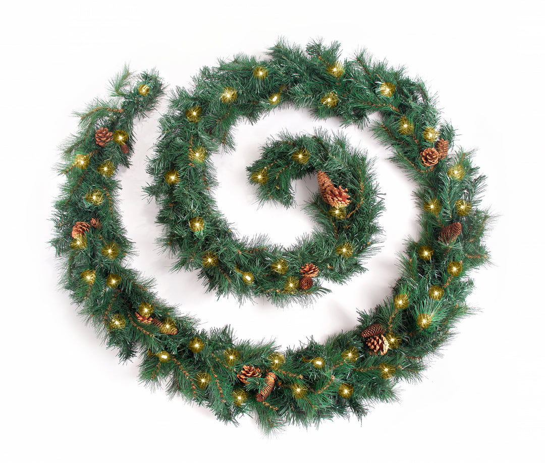 Best Artificial 6ft-9ft-12ft Colorado Pine Christmas Garland with Pine Cones - Optional Lights