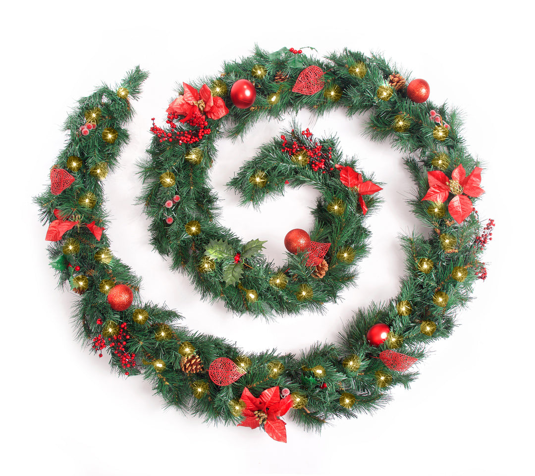 Best Artificial Christmas 6ft-9ft-12ft Red Decorated Garland - Optional Lights