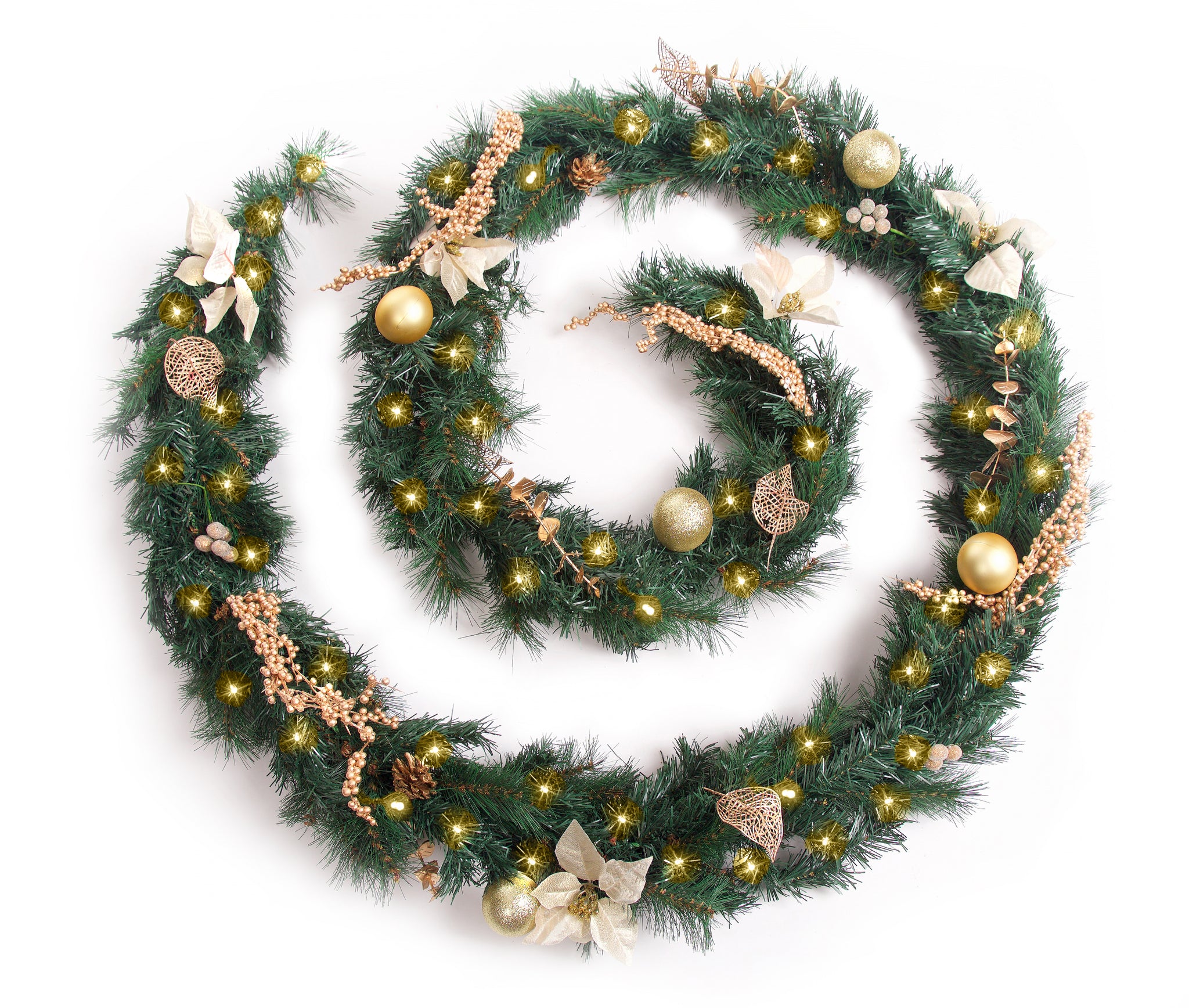 Best Artificial Christmas 6ft-9ft-12ft Gold Decorated Garland - Optional Lights