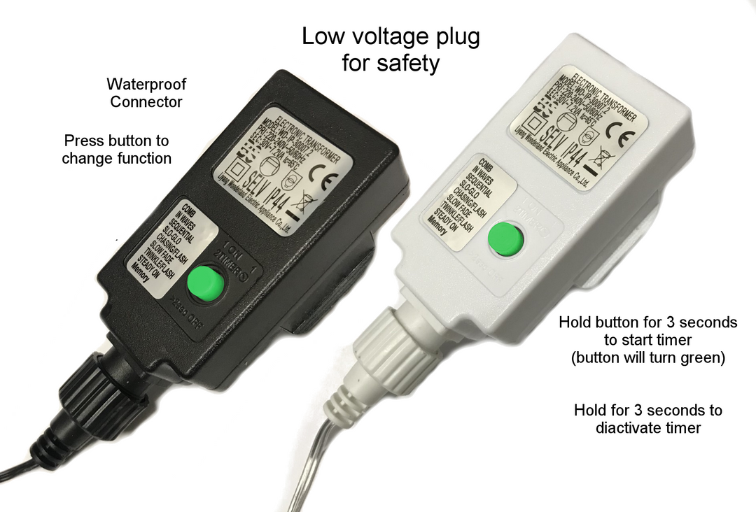 Low Voltage Mains Powered LED Outdoor Waterproof String Lights with optional timer & memory