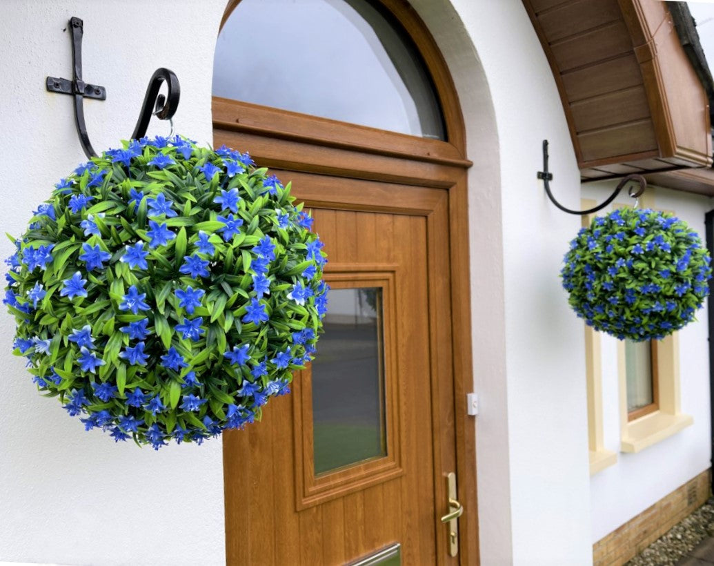 Best Artificial Blue Lily Hanging Basket Flower Topiary Ball - Suitable for Outdoor Use - Weather & Fade Resistant