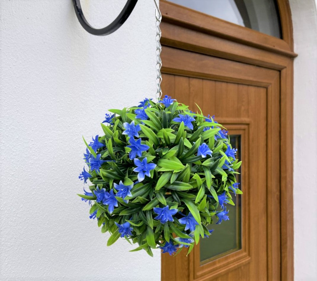 Best Artificial Blue Lily Hanging Basket Flower Topiary Ball - Suitable for Outdoor Use - Weather & Fade Resistant