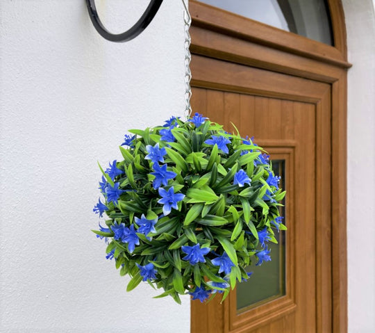 Best Artificial Blue Lily Hanging Basket Flower Topiary Ball - Suitable for Outdoor Use - Weather & Fade Resistant