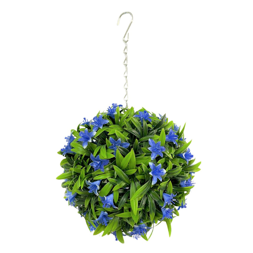 Best Artificial Blue Lily Hanging Basket Flower Topiary Ball - Suitable for Outdoor Use - Weather & Fade Resistant - front view