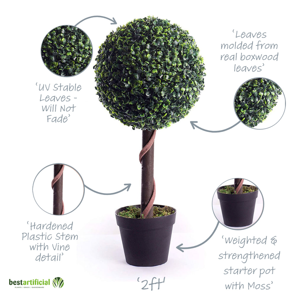 Best Artificial 2ft - 60cm Boxwood Ball Topiary Tree