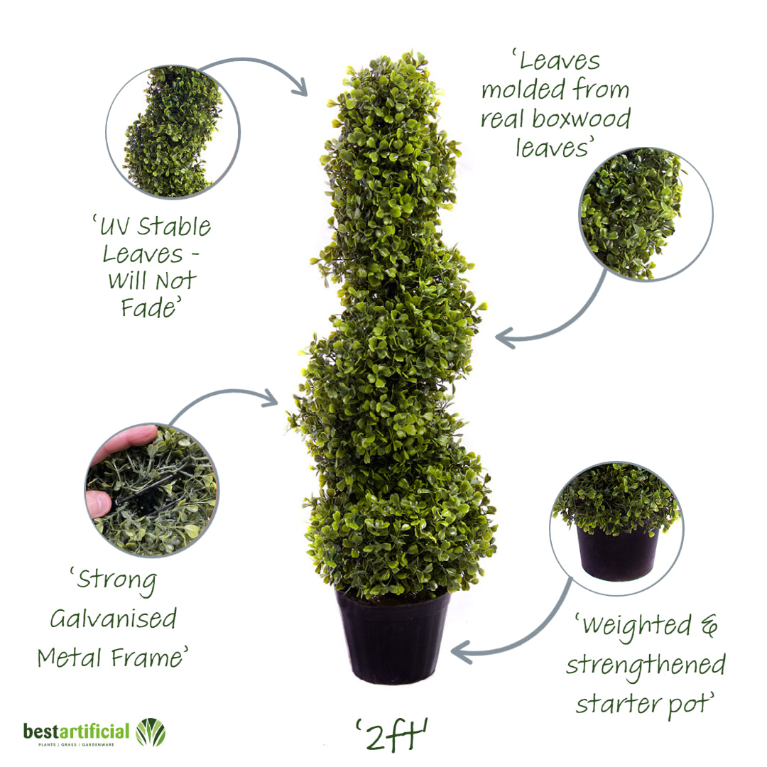 Best Artificial 2ft - 60cm Boxwood Spiral Topiary Tree