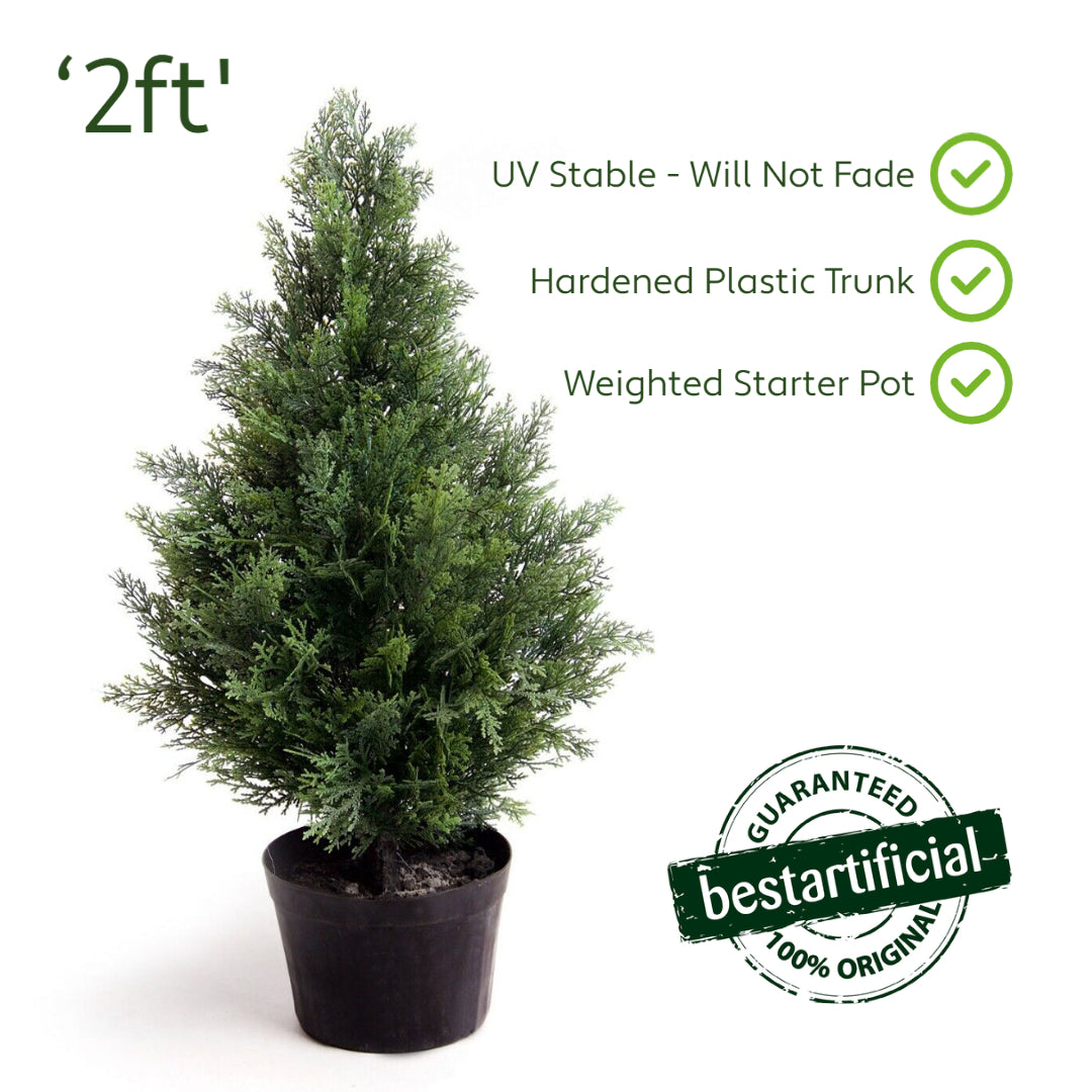 Best Artificial 2ft - 60cm Potted Cedar Topiary Tree