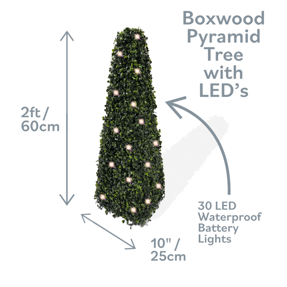 2ft Pre-Lit Pyramid Obelisk Boxwood Topiary Tree