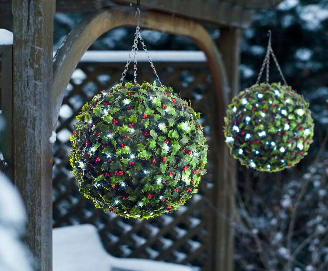 Best Artificial Pre Lit 38cm Christmas Holly Ball with Red Berries