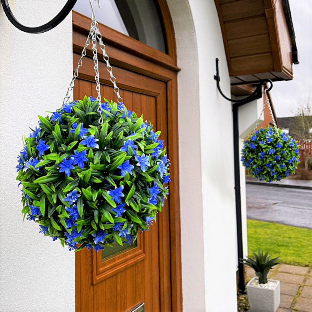 Best Artificial Blue Lily Hanging Basket Flower Topiary Ball - Suitable for Outdoor Use - Weather & Fade Resistant