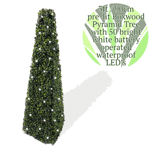 3ft Pre-Lit Pyramid Obelisk Boxwood Topiary Tree