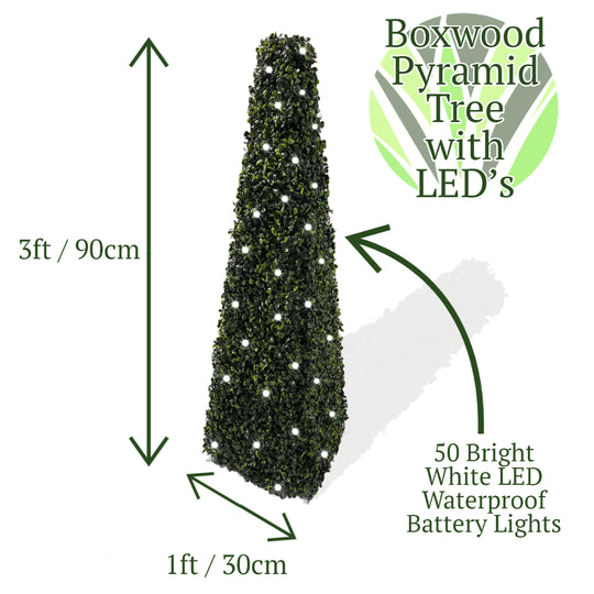3ft Pre-Lit Pyramid Obelisk Boxwood Topiary Tree