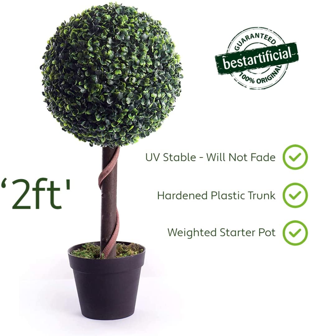 Best Artificial 2ft - 60cm Boxwood Ball Topiary Tree