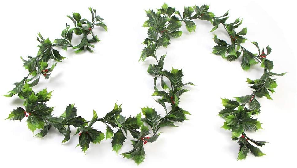Best Artificial 8ft/2.4m Outdoor Christmas Holly Ivy Garland String with Red Berries