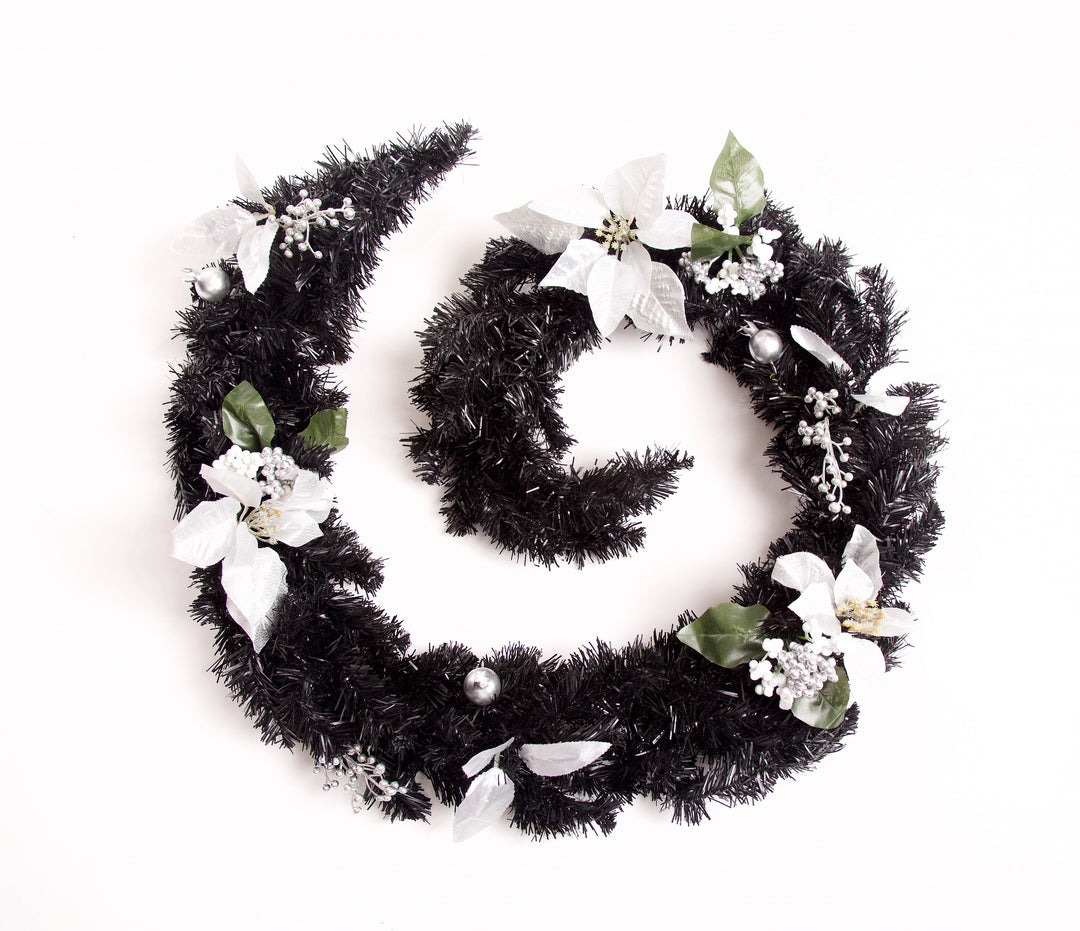 Best Artificial 6ft-9ft-12ft Black & Silver Decorated Christmas Garland - Optional Lights