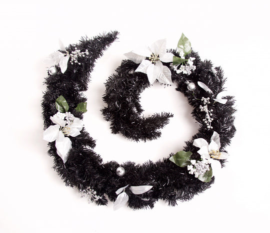 Best Artificial 6ft-9ft-12ft Black & Silver Decorated Christmas Garland - Optional Lights