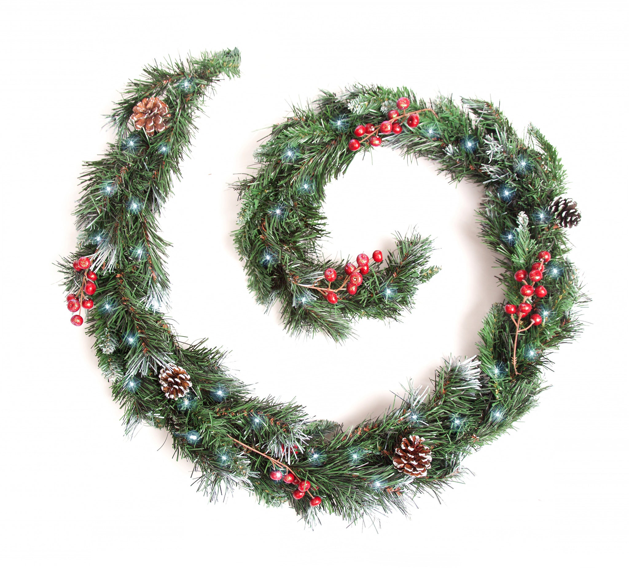 Best Artificial 6ft-9ft-12ft Deluxe Frosted Christmas Garland with Pine Cones & Winter Red Berries - Optional Lights