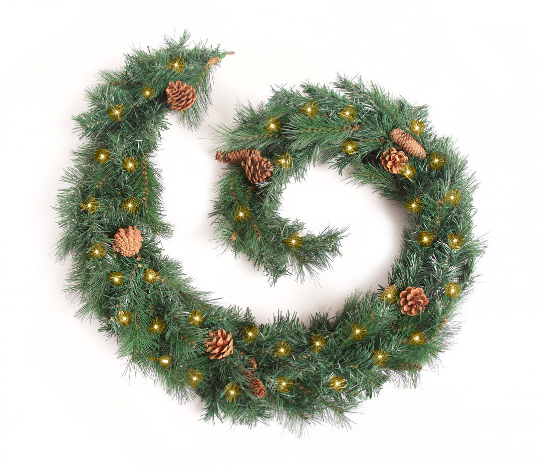 Best Artificial 6ft-9ft-12ft Colorado Pine Christmas Garland with Pine Cones - Optional Lights