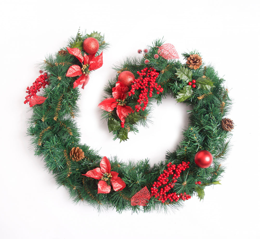 Best Artificial Christmas 6ft-9ft-12ft Red Decorated Garland - Optional Lights - front view
