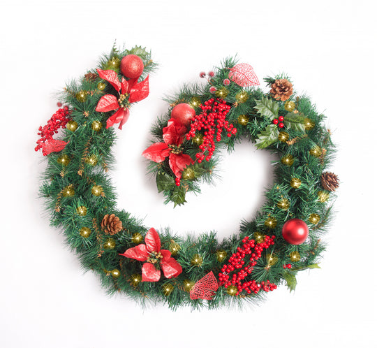 Best Artificial Christmas 6ft-9ft-12ft Red Decorated Garland - Optional Lights