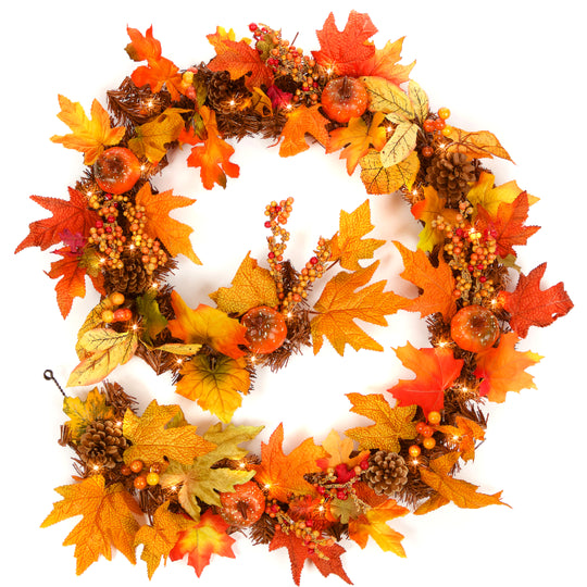 6ft/180cm Autumn Halloween Maple Garland with 50 Warm White LED Lights