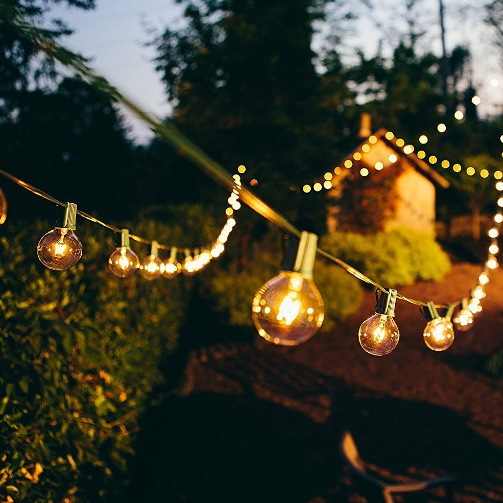 10 Warm White Festoon Style LED Outdoor-Indoor Lights with UK Fitted Plug and Black Cable