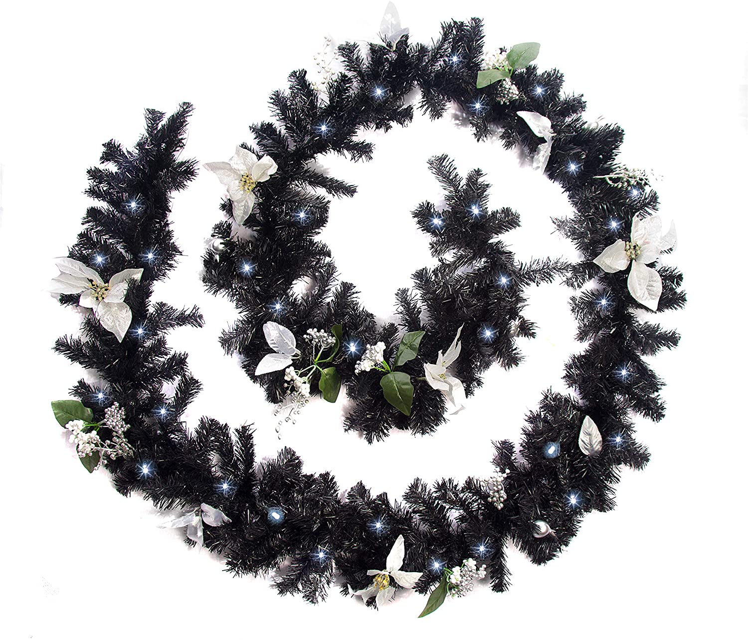 Best Artificial 6ft-9ft-12ft Black & Silver Decorated Christmas Garland - Optional Lights