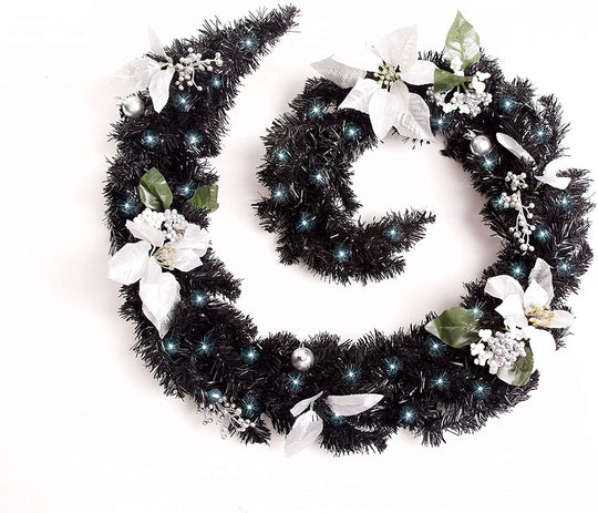 Best Artificial 6ft-9ft-12ft Black & Silver Decorated Christmas Garland - Optional Lights