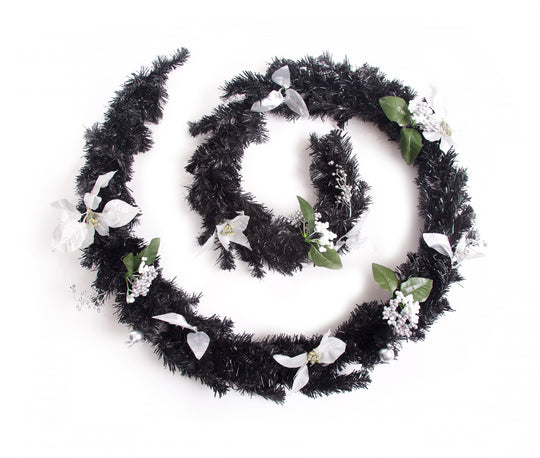 Best Artificial 6ft-9ft-12ft Black & Silver Decorated Christmas Garland - Optional Lights