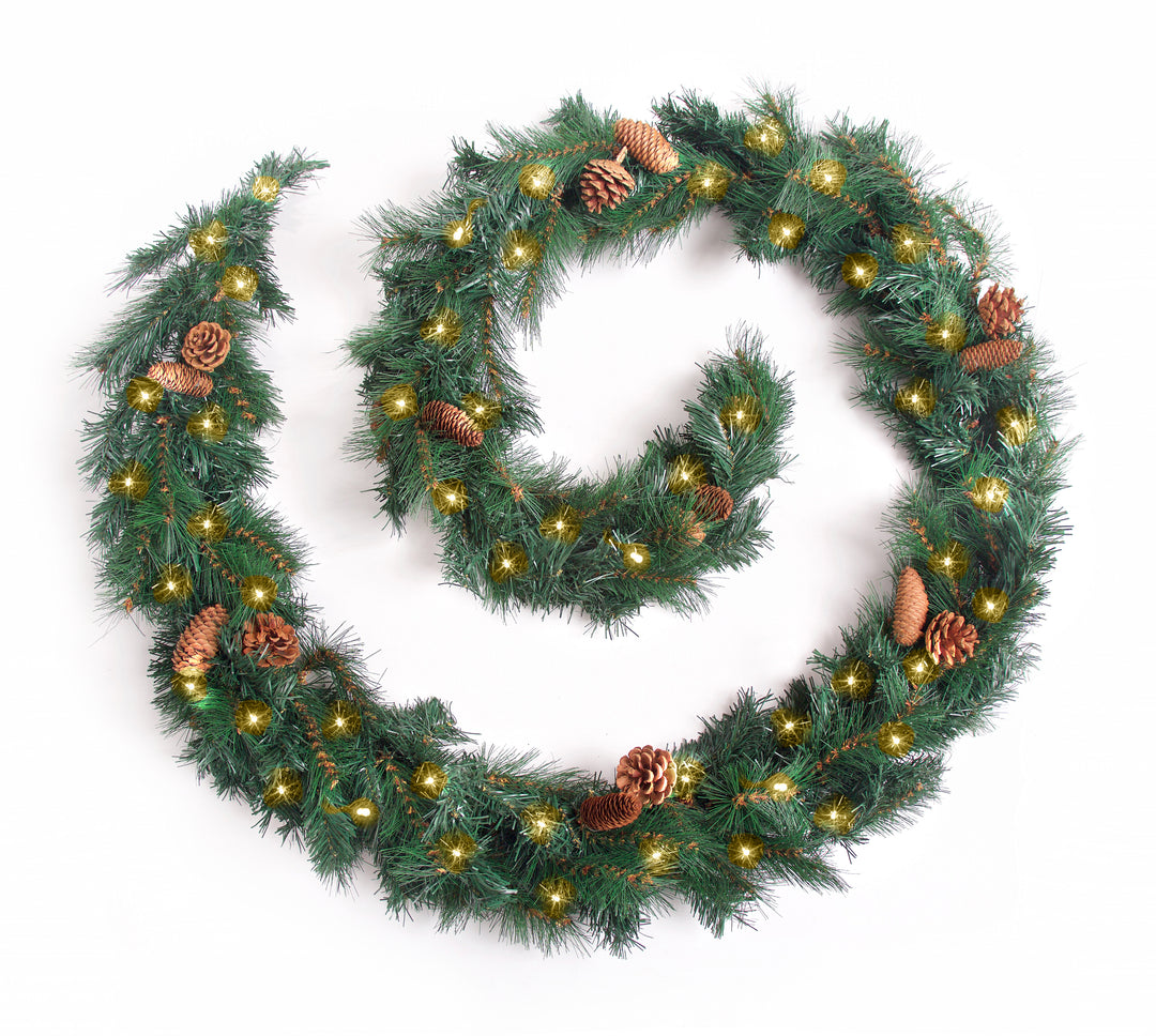 Best Artificial 6ft-9ft-12ft Colorado Pine Christmas Garland with Pine Cones - Optional Lights