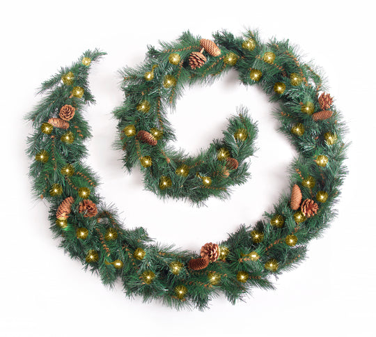 Best Artificial 6ft-9ft-12ft Colorado Pine Christmas Garland with Pine Cones - Optional Lights