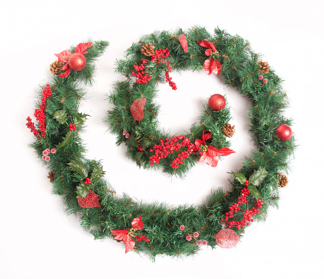 Best Artificial Christmas 6ft-9ft-12ft Red Decorated Garland - Optional Lights