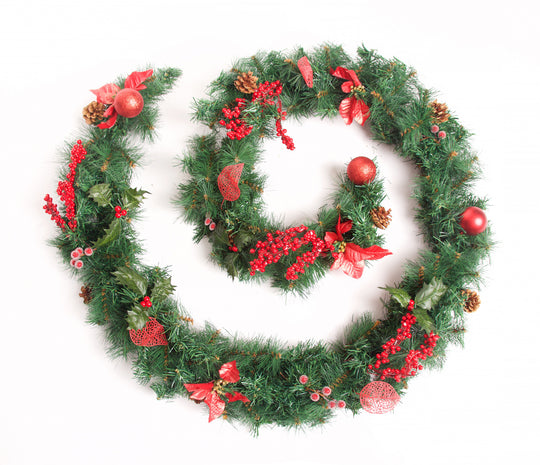 Best Artificial Christmas 6ft-9ft-12ft Red Decorated Garland - Optional Lights