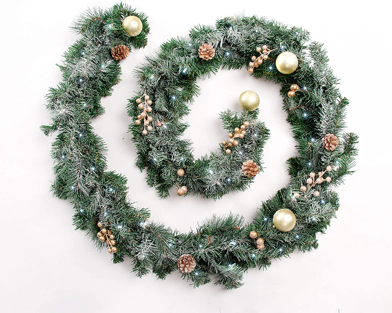 6ft - 9ft or 12ft Frosted Gold Christmas Garland - Optional Lights