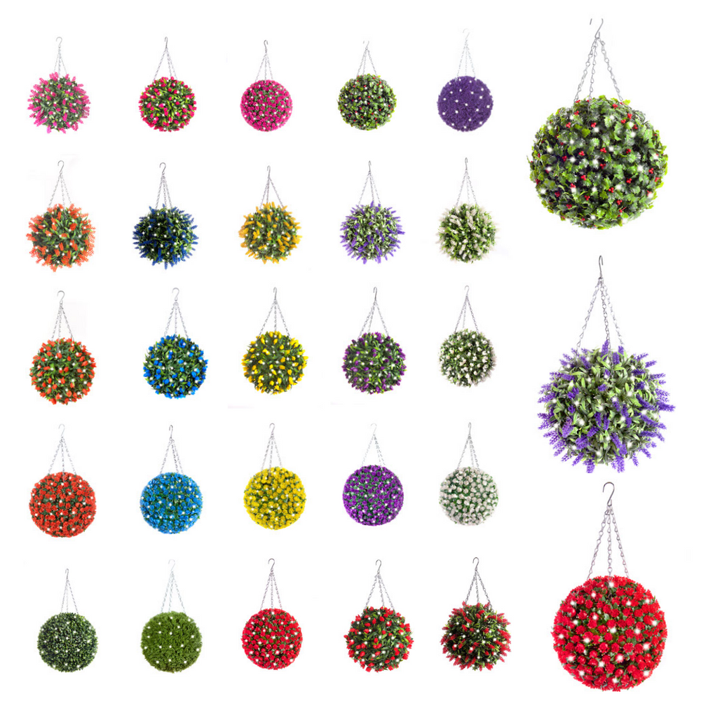 Best Artificial Pre-Lit 28cm Flower Balls - front view