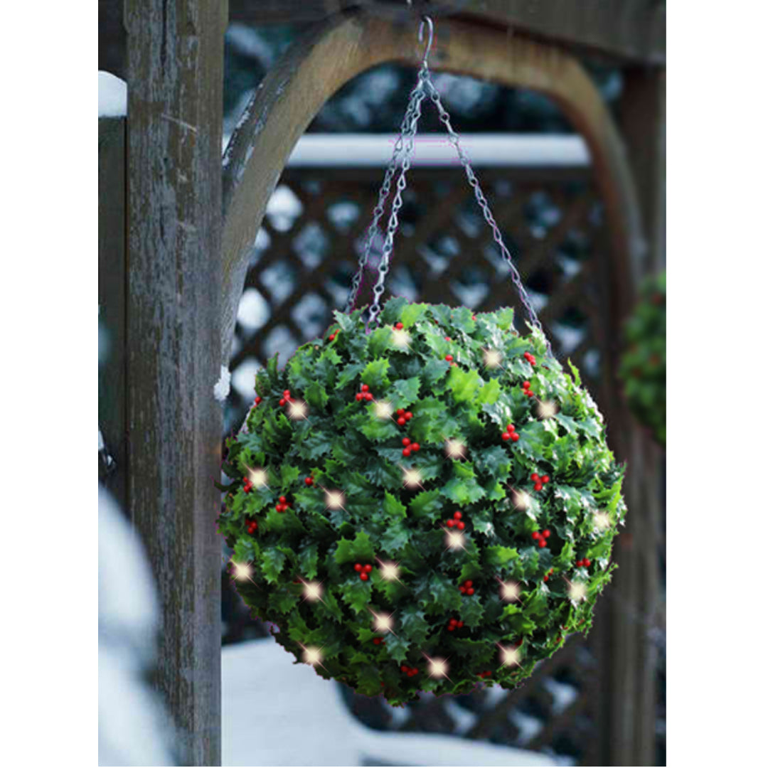 Best Artificial Pre Lit 38cm Christmas Holly Ball with Red Berries