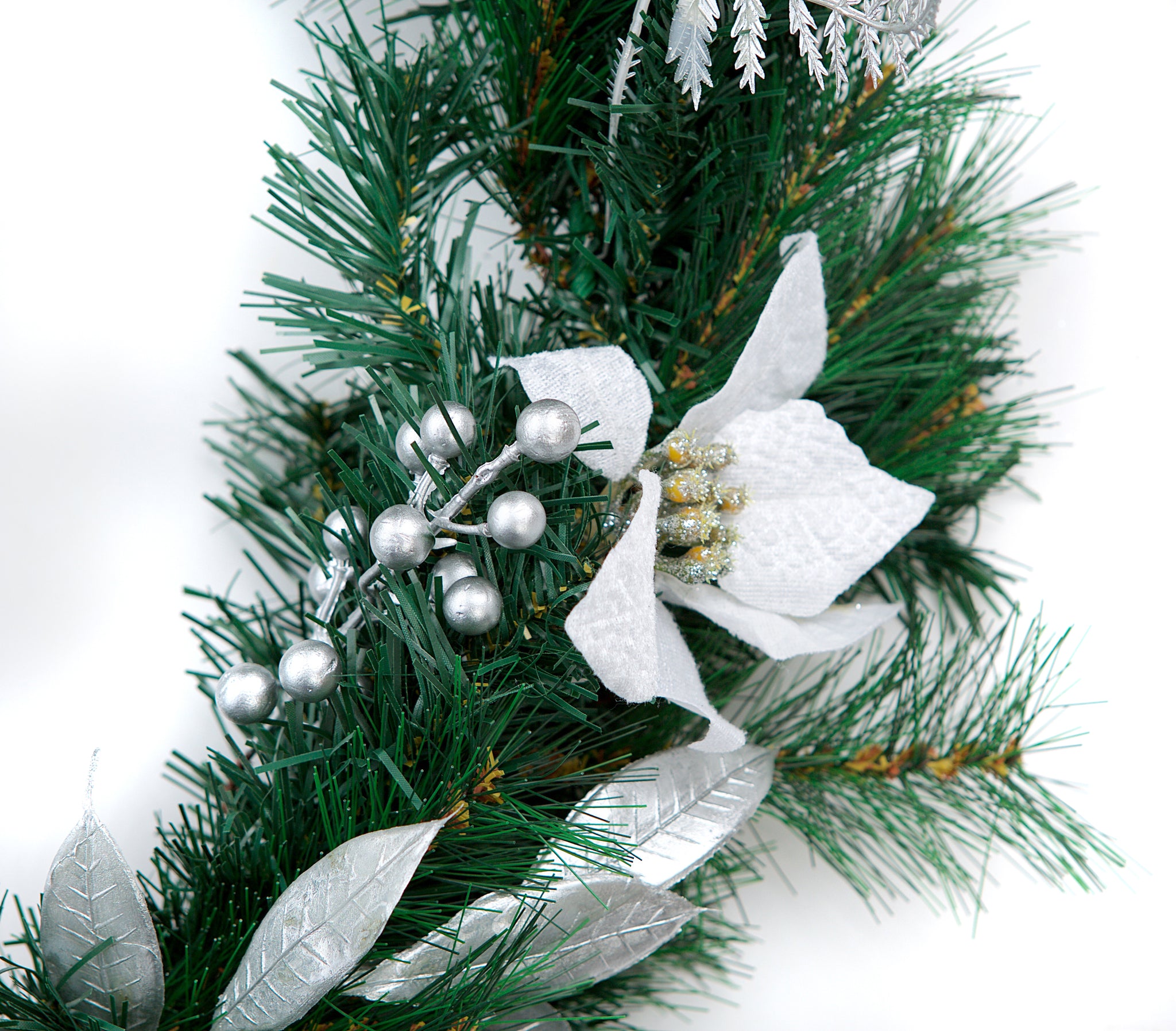 6ft - 9ft or 12ft White/Silver Christmas Garland - Optional Lights