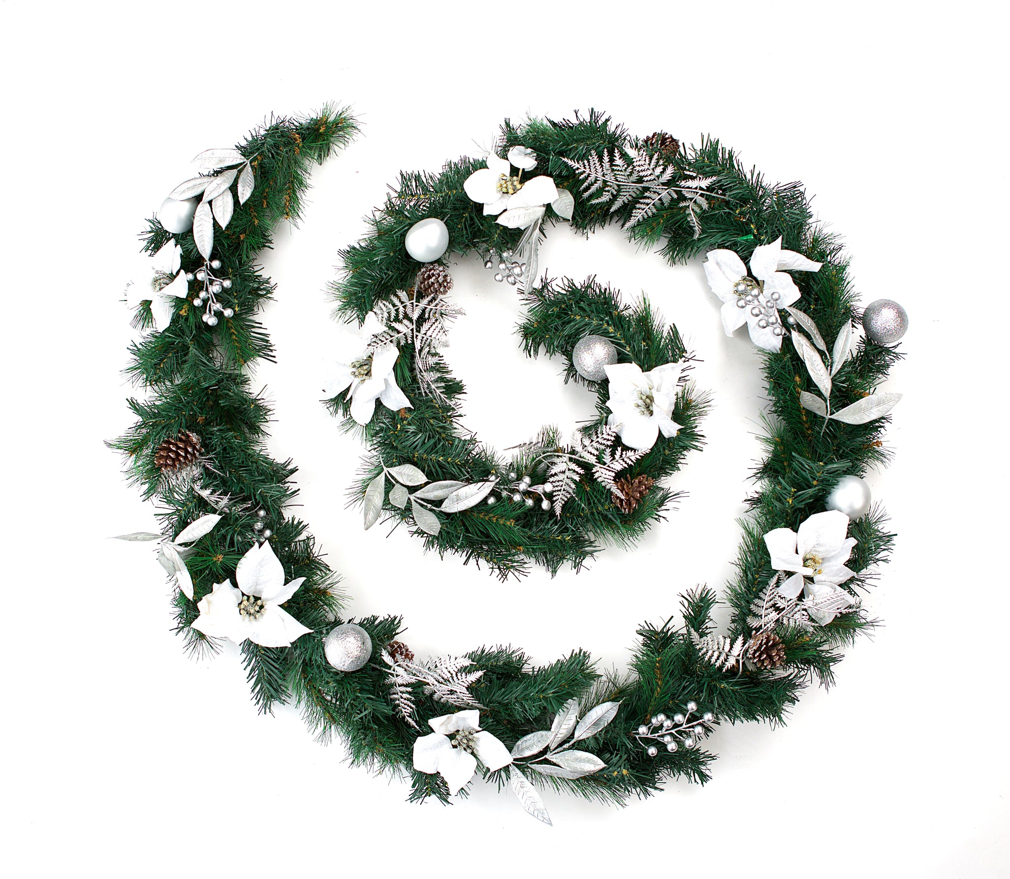 6ft - 9ft or 12ft White/Silver Christmas Garland - Optional Lights