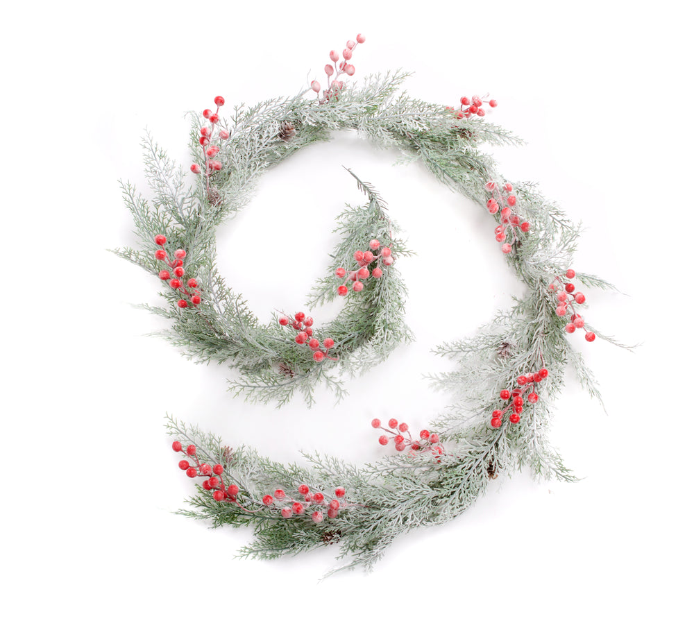 200cm Artificial Frosted Conifer Christmas Garland - front view
