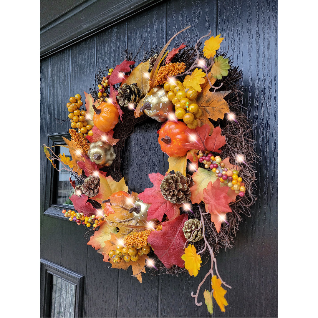 Pre-Lit 50cm Wicker Autumn Winter Halloween Wreath