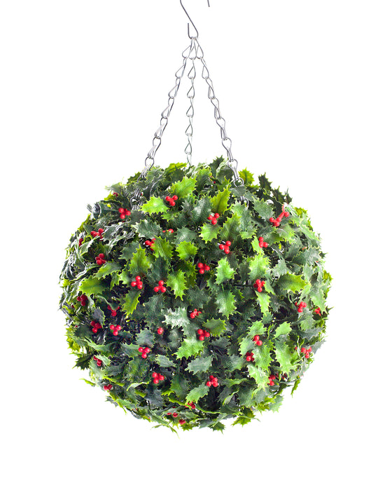 Best Artificial 28cm Christmas Holly Ball with Red Berries